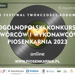 kolorowa grafika z płytą winylową informująca o organizowanym konkursie twórców i wykonawców polskiej piosenki