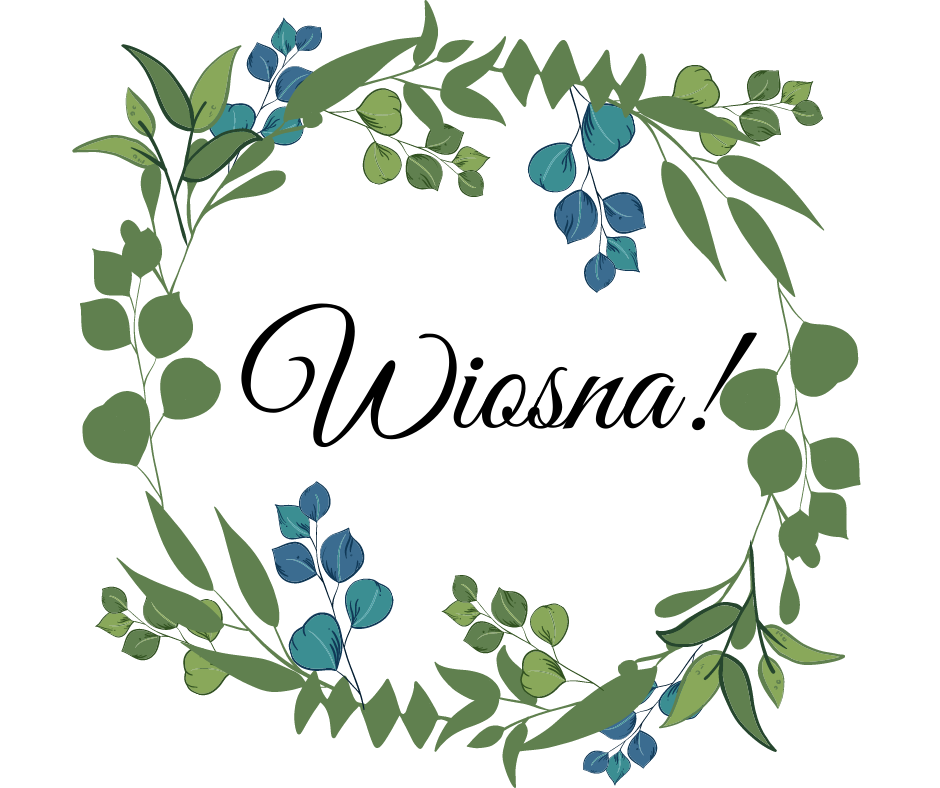 napis wiosna w wianku z zielonych gałązek